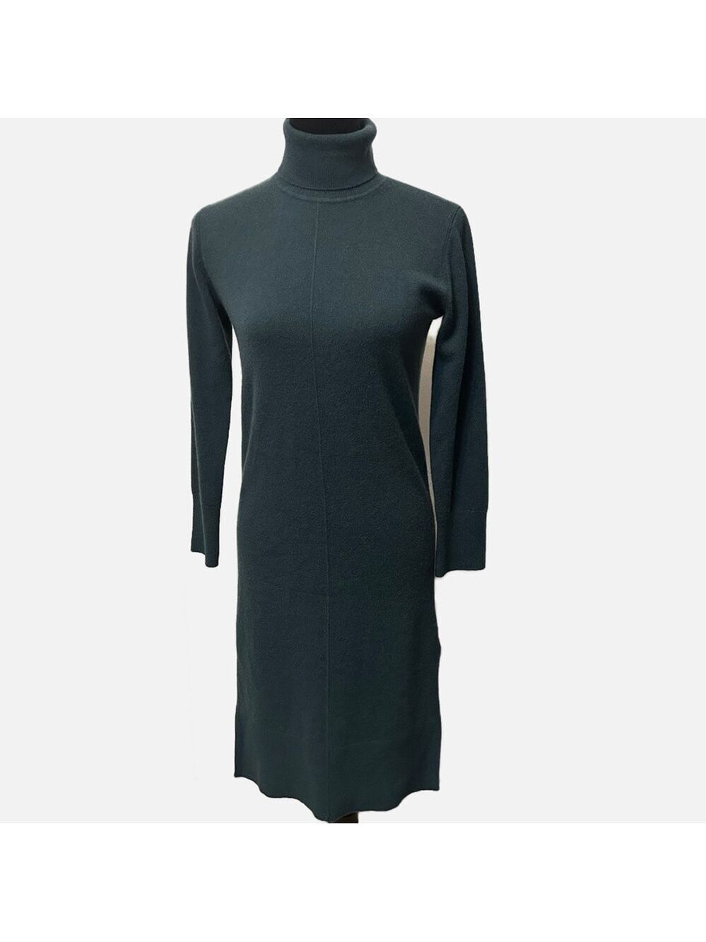 Club Monaco Women’s Cashmere Dress XXS Teal Turtleneck Long Sleeves Side Slits